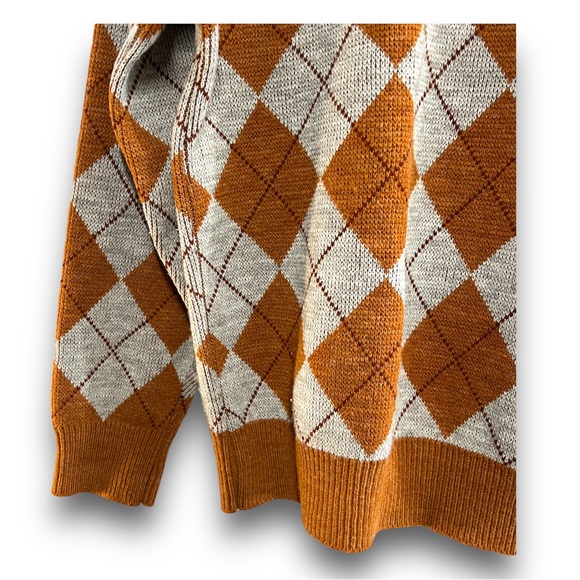 JANTZEN VINTAGE RUST ORANGE & GRAY CREWNECK GRANDPA SWEATER MEN MED - Picture 4 of 15